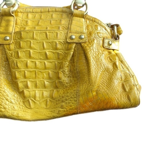 BRAHMIN golden yellow reptile textured leather two-way carry purse. Zip top - Picture 11 of 16